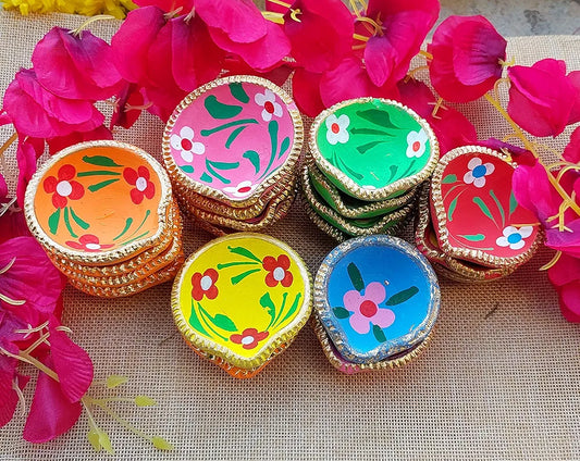 Diwali Diyas for Diwali Festival Terracotta Decorative Diyas set of 12  for Diwali Decoration Items for Home Decor Diwali Diya Light Diwali Gifts for Family (Diwali Decoration Items)