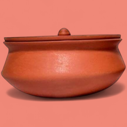 Unglazed Clay Handi/ Handmade Earthen Kadai/ Clay Pot For Cooking & Serving with Lid, 2.8Liters (With Natural White Firing Shade & Mirror Shine) + FREE ASH For Cleaning