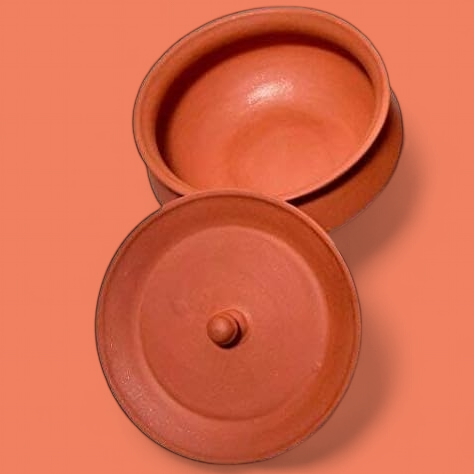 Unglazed Clay Handi/ Handmade Earthen Kadai/ Clay Pot For Cooking & Serving with Lid, 2.8Liters (With Natural White Firing Shade & Mirror Shine) + FREE ASH For Cleaning