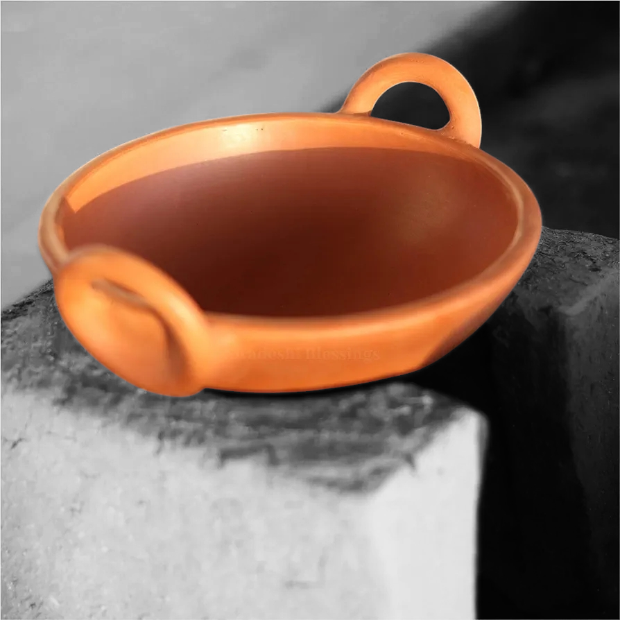 Unglazed Clay Kadai/ Mitti ka Bartan/ Handmade Earthen Kadai for Cooking, 2 Liters (with Natural Firing Shade & Mirror Shine) + Free ASH for Cleaning